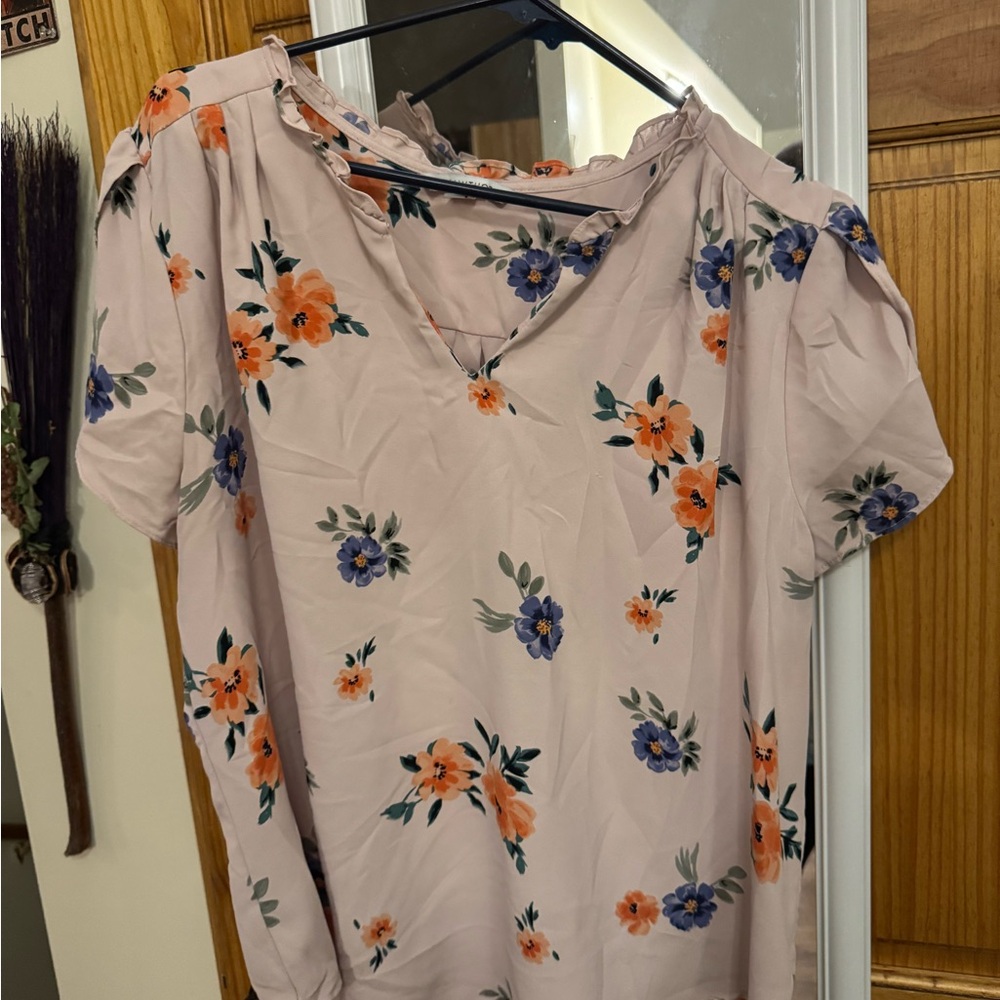 41 Hawthorn Floral Blouse - Light Pink and Orange